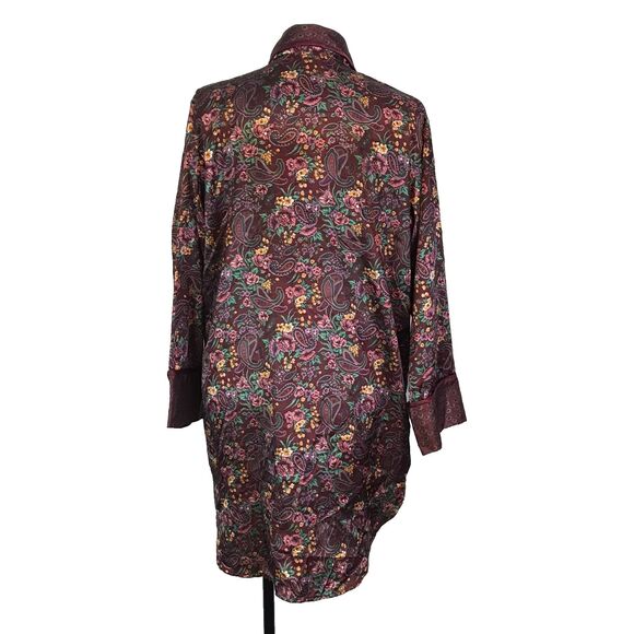 Partners Mervyns Vintage 80s Burgundy Green Silky Satin Paisley Night Shirt sz L - Picture 7 of 11
